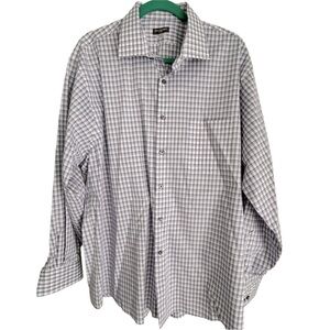Van Heusen men’s button down shirt. White with purple plaid. 18 34/35 XXL